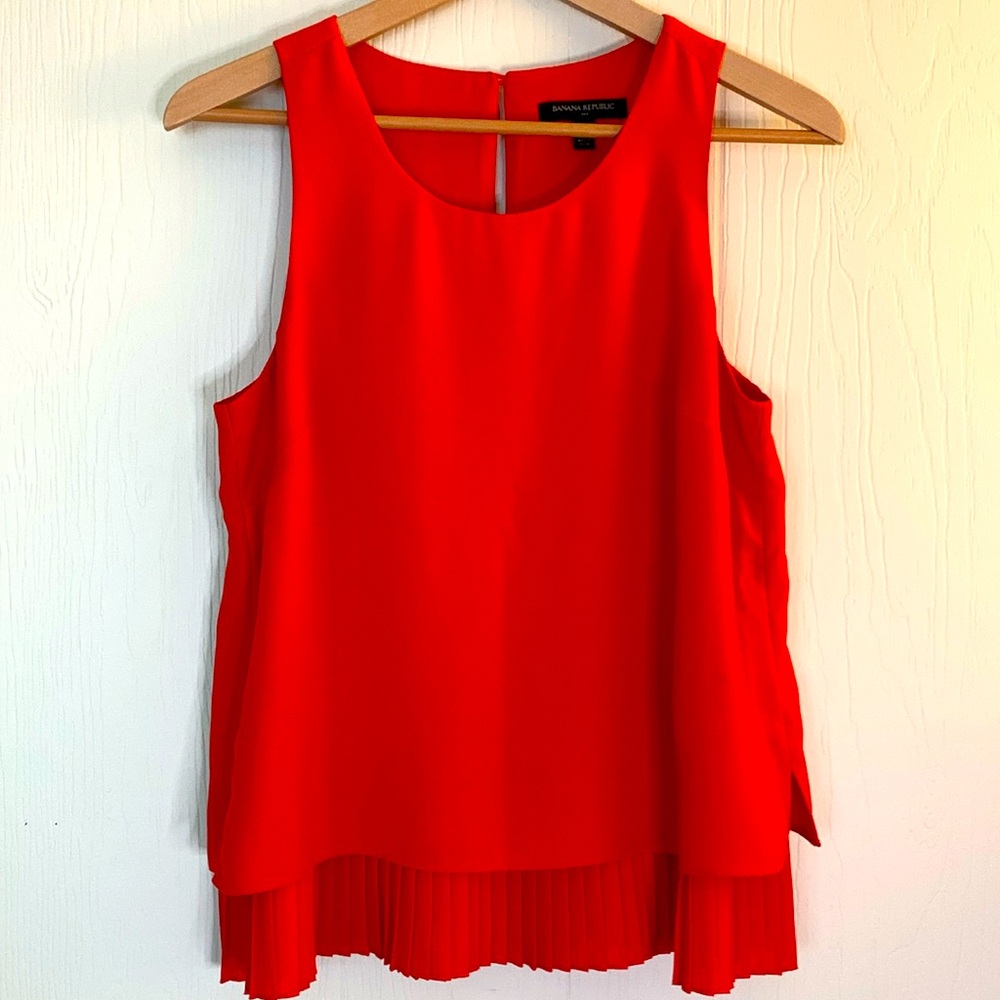 Banana Republic Factory Pleated Peplum Tank Blouse Orange Small